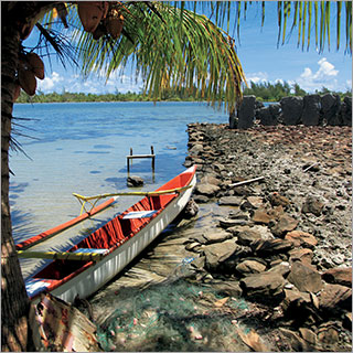 Ancient Marae, or open-air temple, located in Huahine.