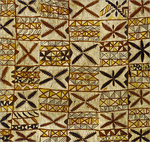 Patterned Tapa cloth made from the bark of mulberry and breadfruit trees.