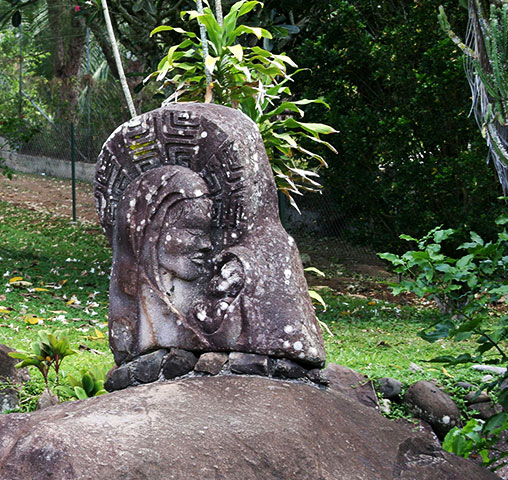 Shrines decorating the grounds of Notre Dame de Taiohea.