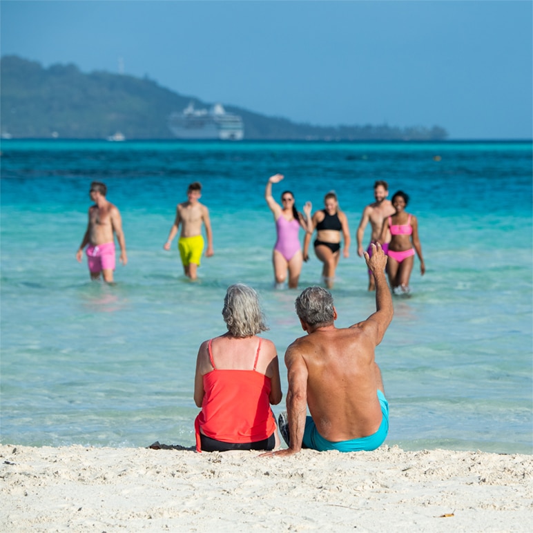 family on beach in bora bora