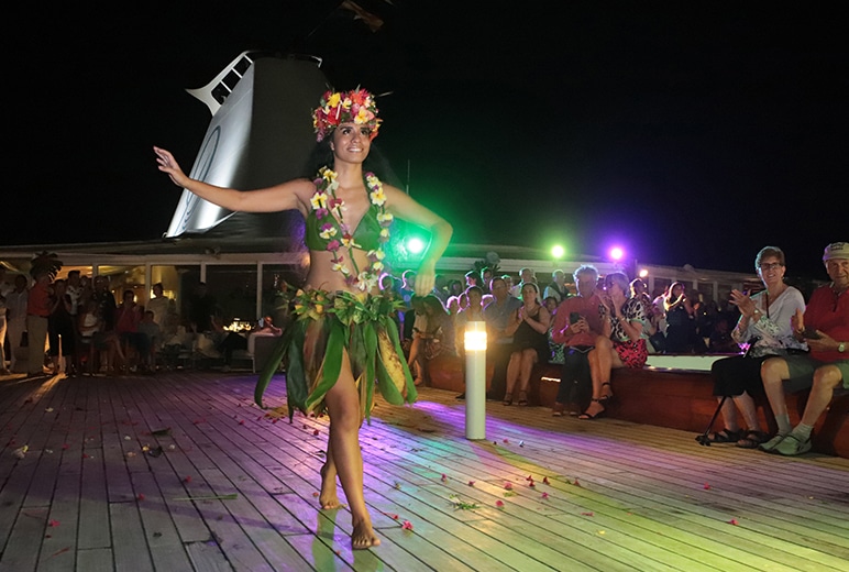 Ceremony attendees and guests sailing on The Gauguin's July 29th voyage were treated to a traditional performance by O Tahiti E under the direction of Marguerite Lai.