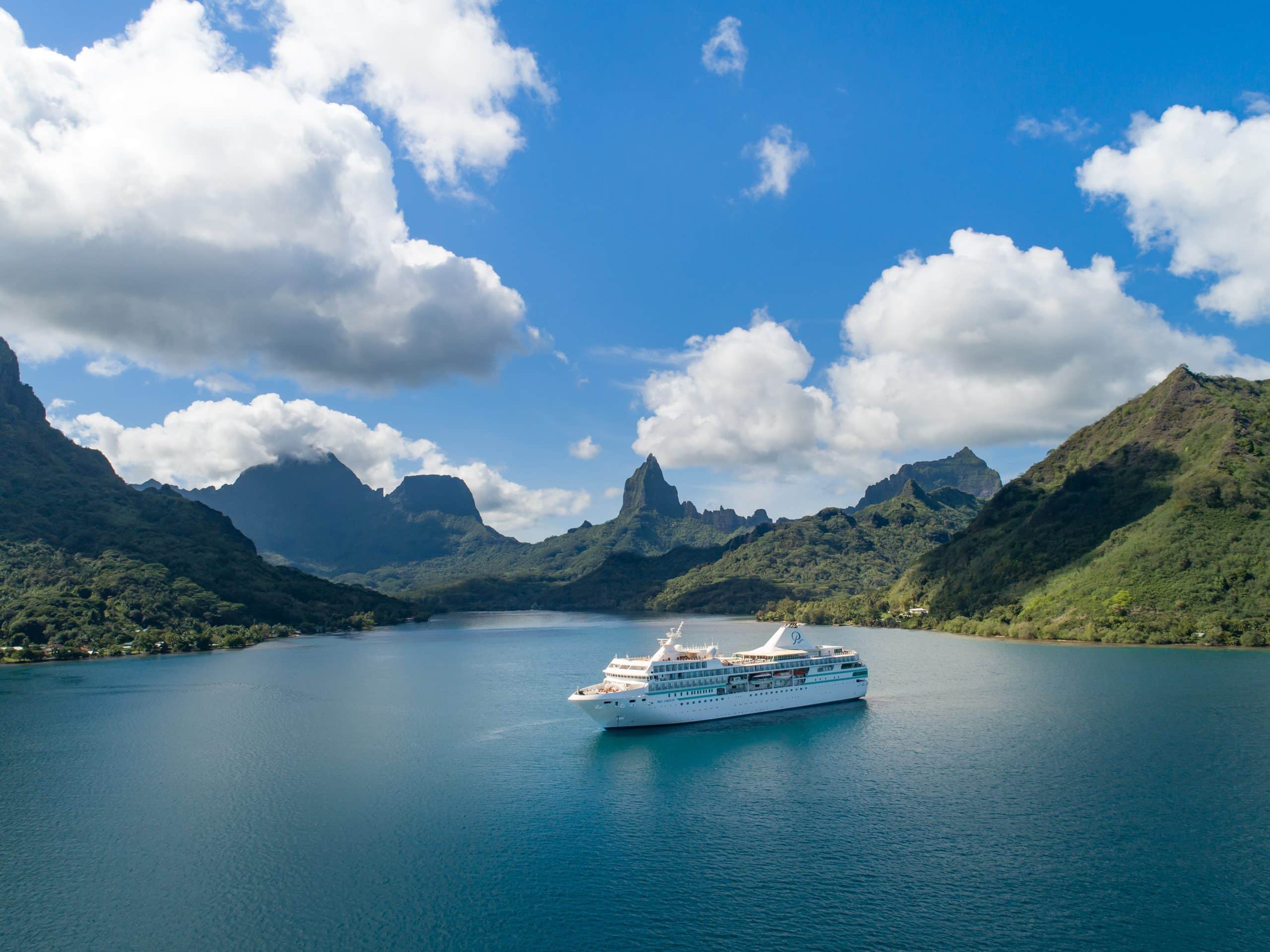 The m/s Paul Gauguin sailing in French Polynesia.